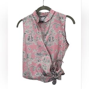 Andrea Becker Sleeveless Wrap Style Blouse Toile De Jouy Print, Medium
